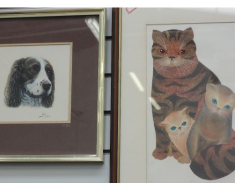 A watercolour, P Welch, Spaniel head study, signed and dated (19)83, 8in x 8in and a heightened print, Hera 16in x 20in