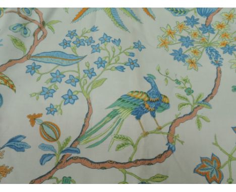 A large piece of medium weight vintage cotton fabric in blues and greens with birds and pineapples.CONDITION REPORT no writin
