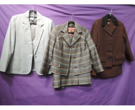Three vintage ladies suits,various styles and sizes. good condition,1960s and 70s.