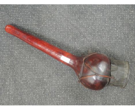 A vintage treen gourd, African bong pipe with strapwork art