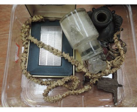 A selection of miscellaneous including Britains part scarecrow, a cast lead army motorcycle figure, a Molectric lighter etc