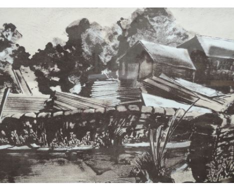 A Limited Edition print after C Marianne Unwin, Woodyard, signed and dated 1976, 18in x 23in