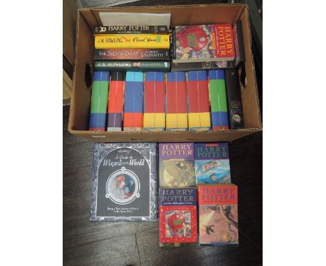J. K. Rowling. A carton. Includes; hardback and softback mixed impressions of the Harry Potter novels, subsequent Harry Potte