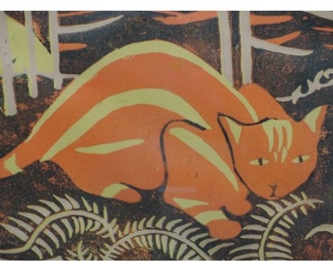 A print, Tiger cat, 8in x 12in, signed