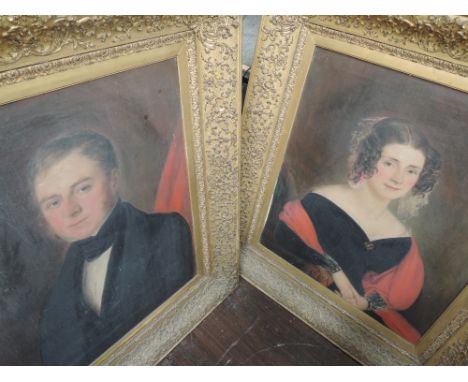 A pair of oil paintings, portrait studies, 19th century personnel Mr/Mrs Edmondson, each 29in x24in