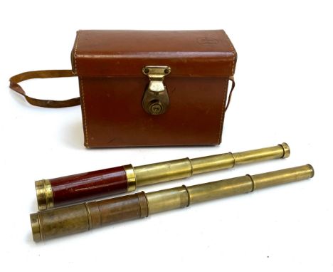 A small brass three-drawer telescope, together with one other, one part missing