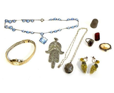 A small lot of jewellery to include a pair of Czech glass earrings in the form of grapes, screw back fitting, a silver locket