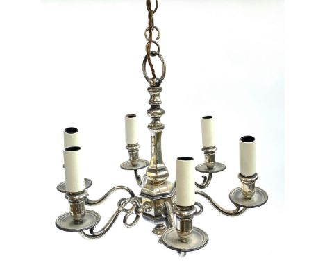Six arm plated chandelier, 42cmW