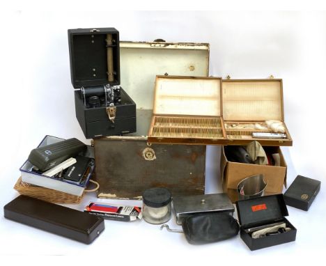 Antique medical interest: a trunk of various medical equipment to include a Cristi Sahli Haemoglobinometer, various scientifi