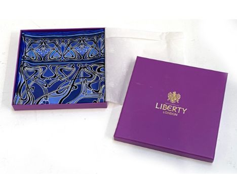 A Liberty blue silk scarf, in original purple presentation box