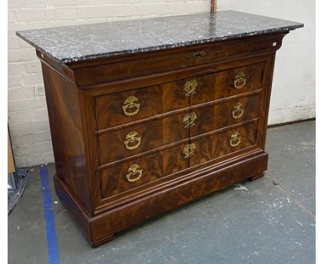 A Louis Phillippe marble topped commode chest, the drawers converted to cupboard doors, 128x56x97cmH