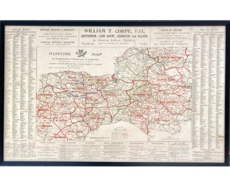 Reproduction hunting map, Staghounds, Foxhounds and Harriers of the Blackmoore Vale and South West of England, 61x99cm