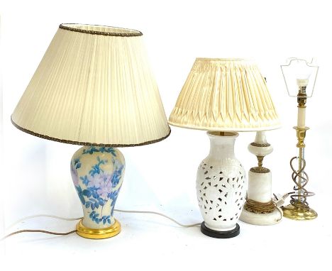 Four various table lamps, to include Laura Ashley and an onyx and gilt metal table lamp