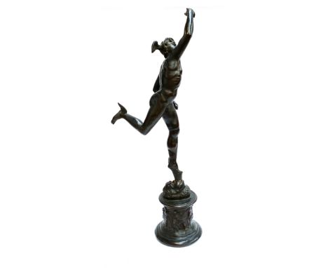 A spelter figure of winged Hermes, 82cmH (some damage)