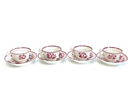 Set of four early nineteenth century tea cups and saucers