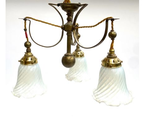 Three arm chandelier with opaline glass shades, approx 40cmW