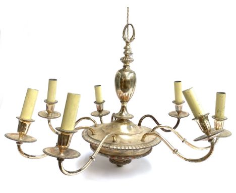 A heavy silver plated seven arm chandelier, approx 75cmW