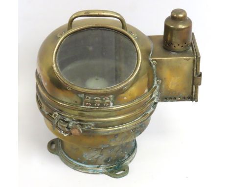 An early 20thC. brass ships compass, no. 13448 patent 1151 Compass, stamped R/C.O.S./71, 270mm tall 
