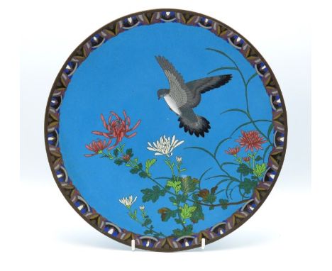 A Meiji period Japanese bronze cloisonne enamel charger, 308mm diameter 