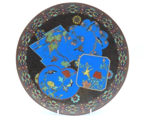 A Meiji period Japanese bronze cloisonne enamel charger, 306mm diameter