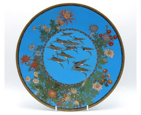 A Meiji period Japanese bronze cloisonne enamel charger, 304mm diameter 