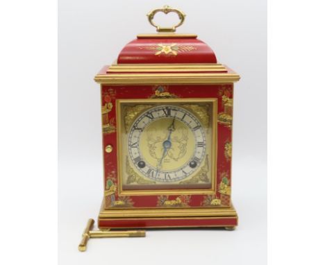 An Elliot & Co. of London bracket style clock with chinoserie decor, 273mm tall, not running
