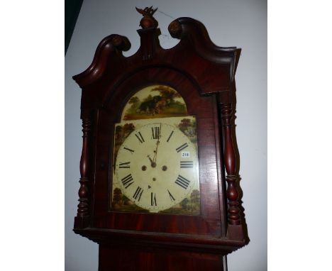 A 19th.C.MAHOGANY NORTH COUNTRY LONGCASE CLOCK WITH 8-DAY MOVEMENT AND PAINTED ARCH DIAL TOGETHER WITH A SIMILAR CLOCK.  (2)