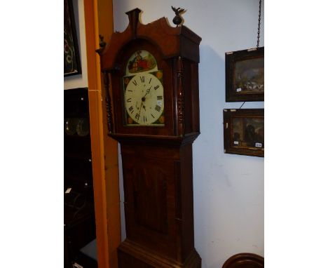 A 19th.C.MAHOGANY NORTH COUNTRY LONGCASE CLOCK WITH 30 HOUR MOVEMENT AND PAINTED ARCH DIAL TOGETHER WITH A SIMILAR CLOCK.  (2