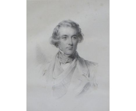 AFTER FRANCIS HALL.  19th.C.   A PORTRAIT OF THE ARTIST GEORGE RICHMOND, ENGRAVING.40 x 34cms.