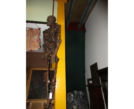 HORROR FILM  PROPS.  A WELL CAST RUBBERISED RESIN MODEL OF A CORPSE SUSPENDED BY THE NECK WITH CHAINS.