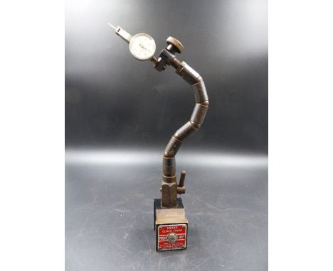 A VINTAGE POLYMATHIC ENGINEERING SNAKE CLOCK STAND FITTED WITH MICROMETER HEAD.