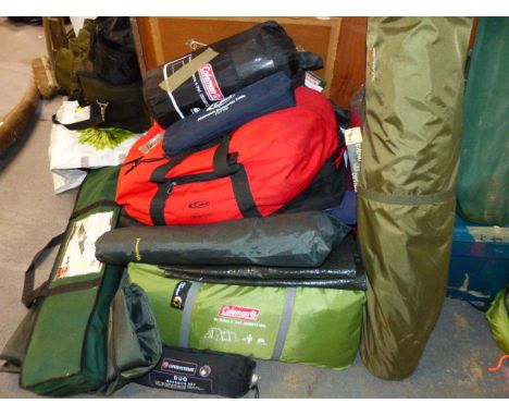 A LARGE QTY OF CAMPING EQUIPMENT, TENTS, STOVES, SLEEPING MATS, BAGS, ETC.   (QTY)  (K)