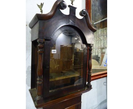 AN EARLY 19th.C.OAK AND MAHOGANY CASED LONGCASE CLOCK WITH 12" PAINTED ARCH TOP DIAL.   H.210cms.