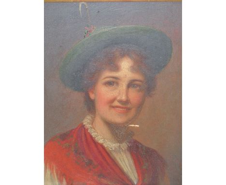 19th.C.GERMAN SCHOOL.   A PORTRAIT OF A GIRL IN TRADITIONAL COSTUME, SIGNED INDISTINCTLY, OIL ON PANEL.   25 x 19cms.