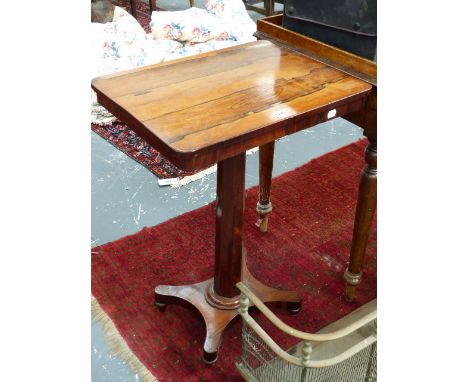 A WM.IV.ROSEWOOD LAMP TABLE ON OCATAGONAL TAPERED COLUMN AND PLATFORM BASE.   W.53 x H.73cms.