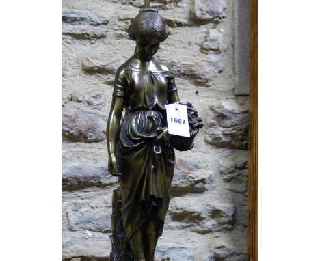 CHARLES CUMBERWORTH.  (1811-1852)  A PAIR OF BRONZE FIGURES, A COUNTRY MAID AND THE YOUNG WOODSMAN, SIGNED AND MOUNTED AS LAM