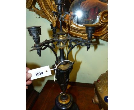 A PAIR OF VICTORIAN BRONZE AND MARBLE CANDELABRA OF NEO-CLASSICAL DESIGN.