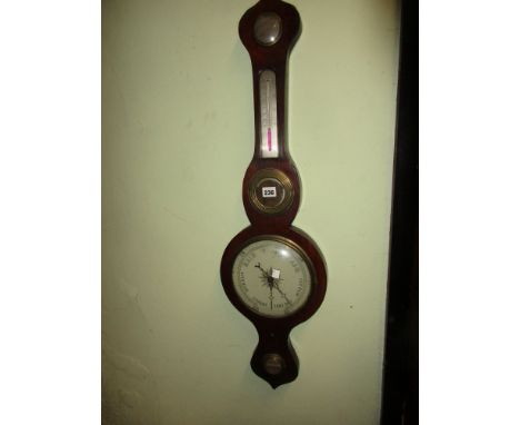 A 19th.C.FIVE GLASS BANJO BAROMETER MARKED WARRANTED CORRECT.