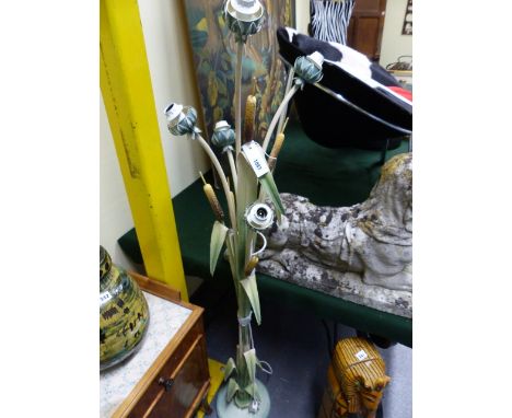 A CONTEMPORARY PAINTED METAL STANDARD LAMP OF BULLRUSH FORM.   H.160cms.