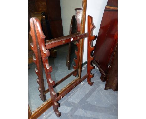 A 19th.C.MAHOGANY WALL HANGING GUN OR WHIP RACK.
