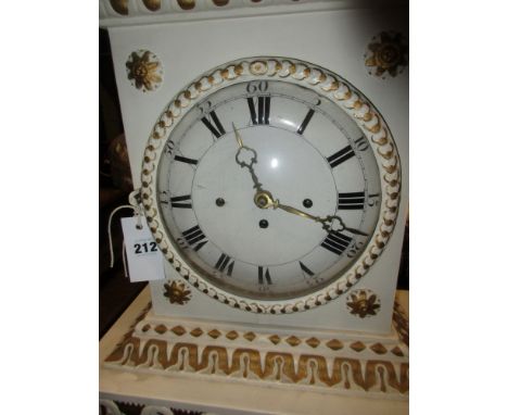 AN 18th/19th.C. BRACKET CLOCK WITH THREE TRAIN SPRING MOVEMENT AND SILK SUSPENSION PENDULUM, PERIOD CASE LATER PAINTED.