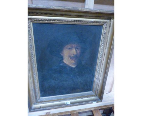 19th.C.SCHOOL AFTER REMBRANDT.   SELF PORTRAIT, OIL ON CANVAS.   46 x 37.5cms
