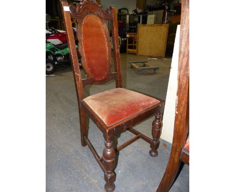 A SET OF FOUR OAK DINING CHAIRS, A VICTORIAN TRIPOD TABLE WITH PIERCED LEGS, AN EDWARDIAN OCCASIONAL TABLE AND A SMALL WALL C