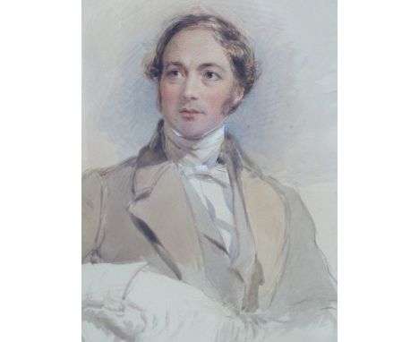 GEORGE RICHMOND.  (1809-1896)   PORTRAIT OF REV. EDWARD COLERIDGE, INITIALLED WATERCOLOUR.   25 x 19cms.