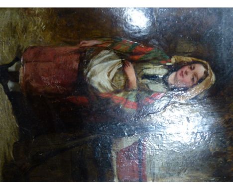 19th.C.ENGLISH SCHOOL.   PORTRAIT OF A KITCHEN MAID, INSCRIBED VERSO, OIL ON BOARD.   21 x 16.5cms.