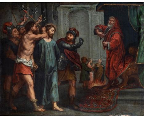 17th century Spanish school."Jesus before Herod".Oil on canvas.Measurements: 84 x 105 cm; 102 x 122 cm (frame).We are in fron