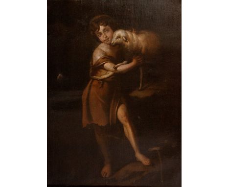 Spanish School, Follower of BARTOLOMÉ ESTEBAN MURILLO; 18th century."San Juanito".Oil on canvas.Needs restoration, especially