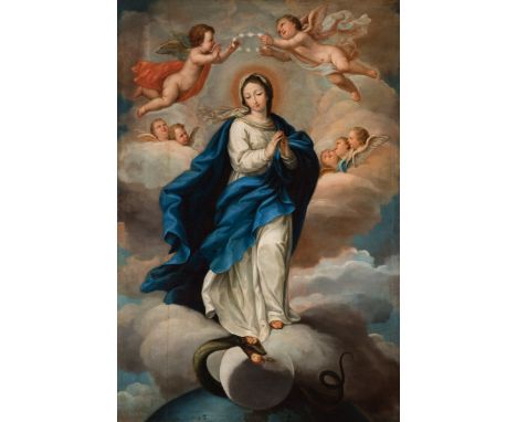 Madrid School, last third of the 18th century."Immaculate Conception".Oil on canvas.Re-drawn. It presents repainting.Measurem