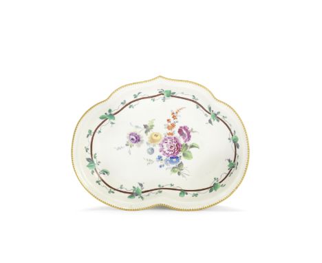 A good Worcester dessert dish painted in the Giles workshop, circa 1770Of heart shape, painted in Meissen style with a spray 