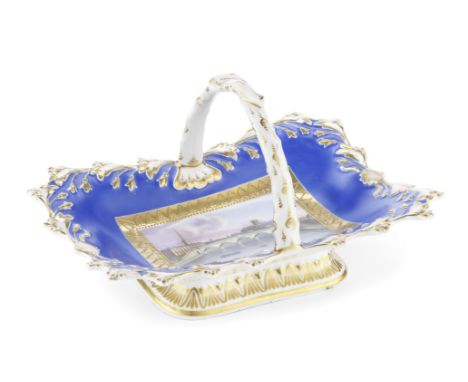 A good Chamberlain card tray, circa 1840Of footed rectangular form with an overhead rustic handle picked out in gold, the mou